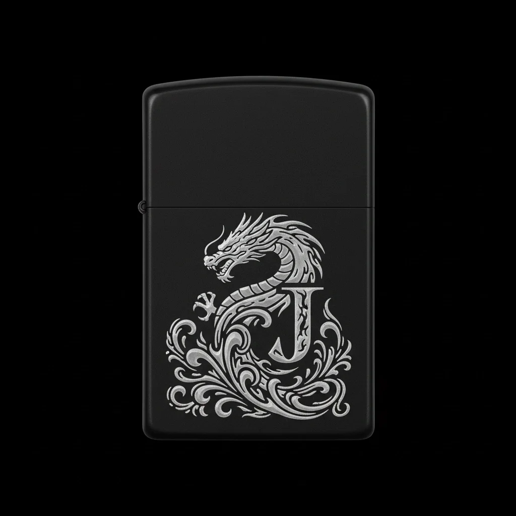 Zippo Ejderha Figürlü J Harfli Tasarım - V6