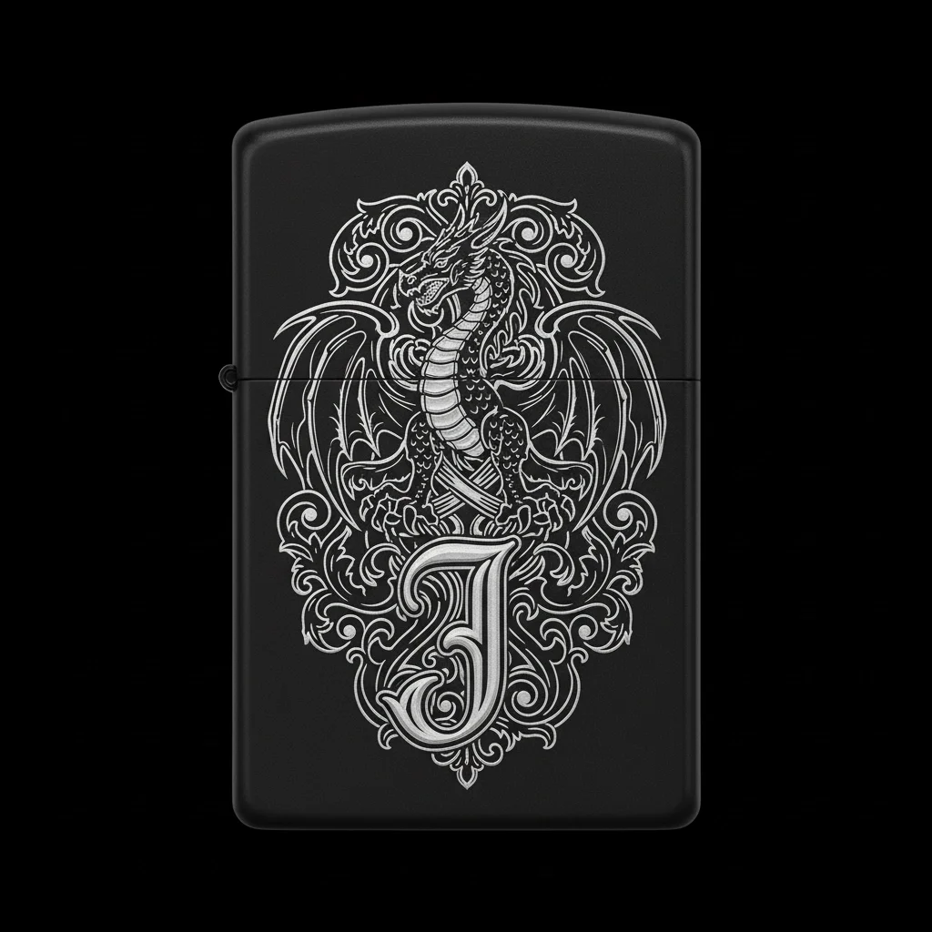 Zippo Ejderha Figürlü J Harfli Tasarım - V7