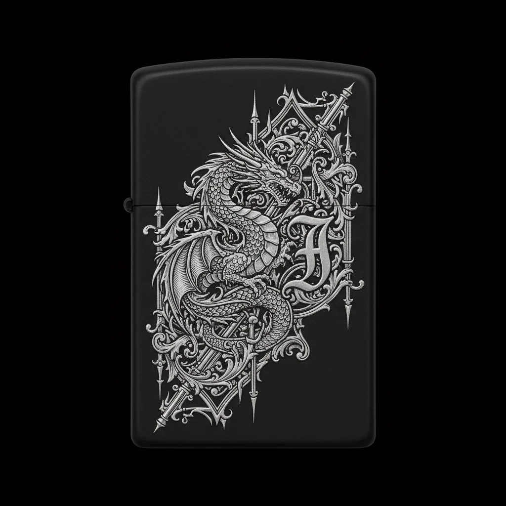 Zippo Ejderha Figürlü J Harfli Tasarım - V81