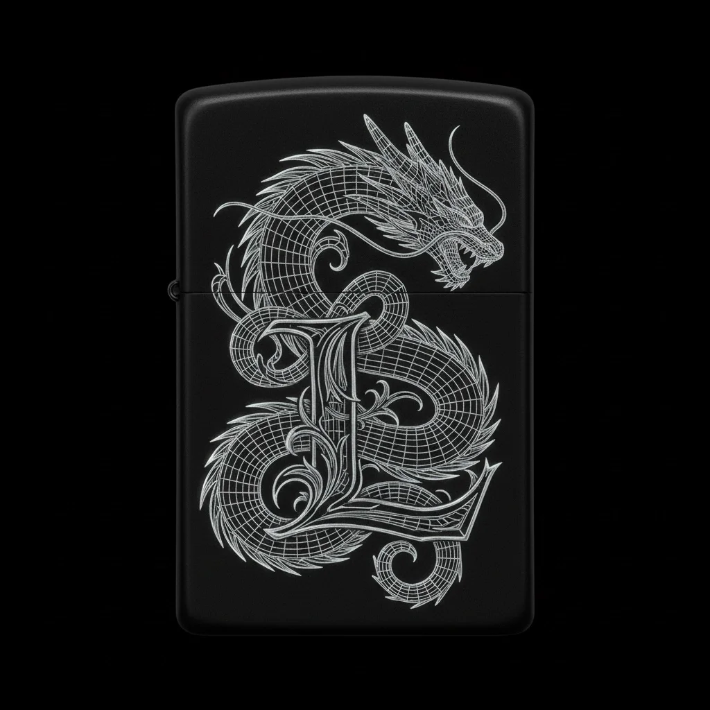 Zippo Ejderha Figürlü L Harfli Tasarım - V12