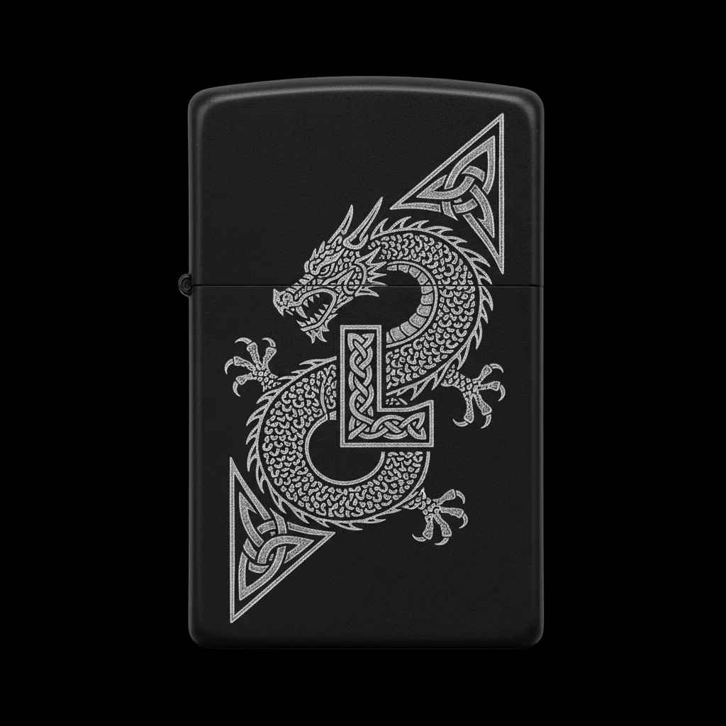 Zippo Ejderha Figürlü L Harfli Tasarım - V14