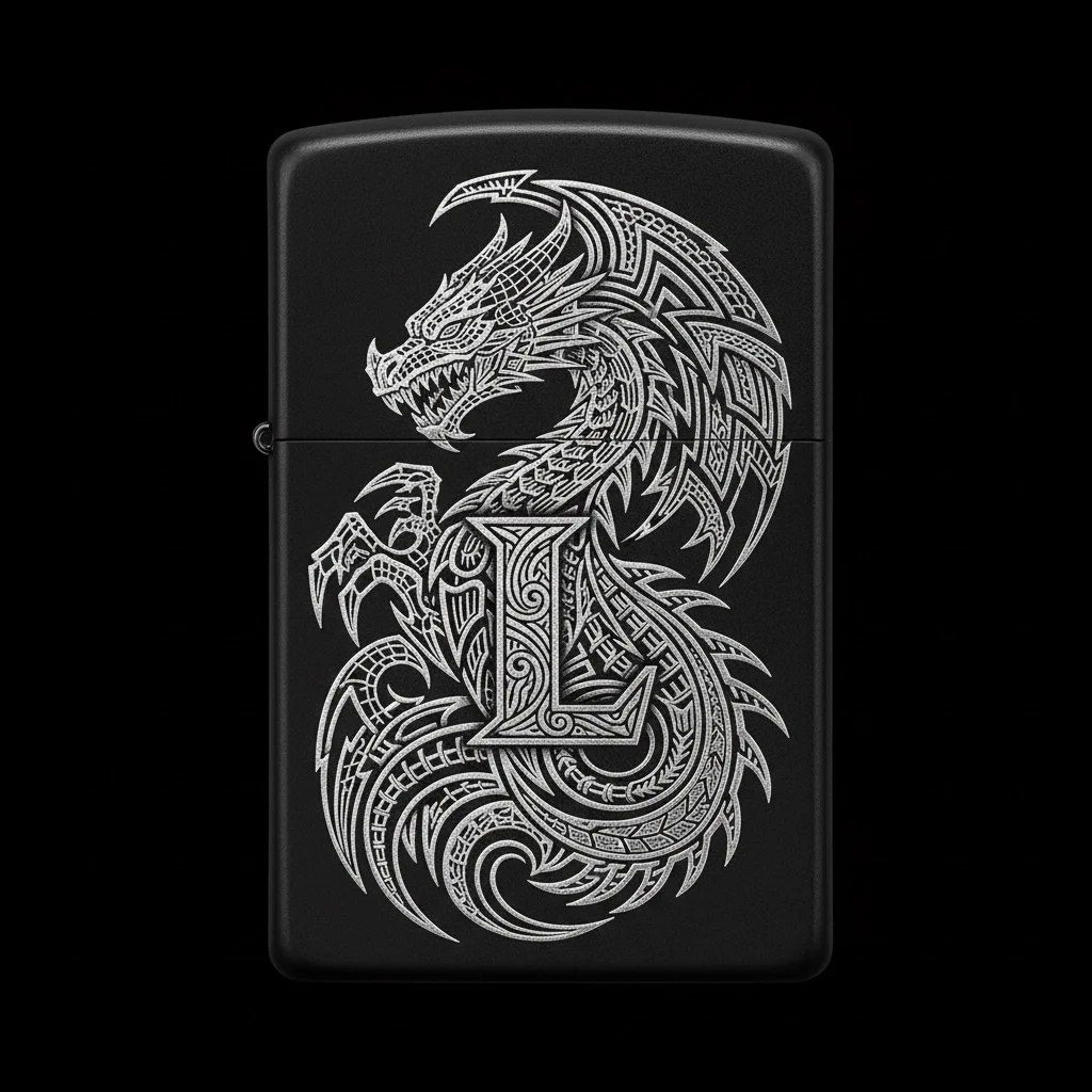 Zippo Ejderha Figürlü L Harfli Tasarım - V22