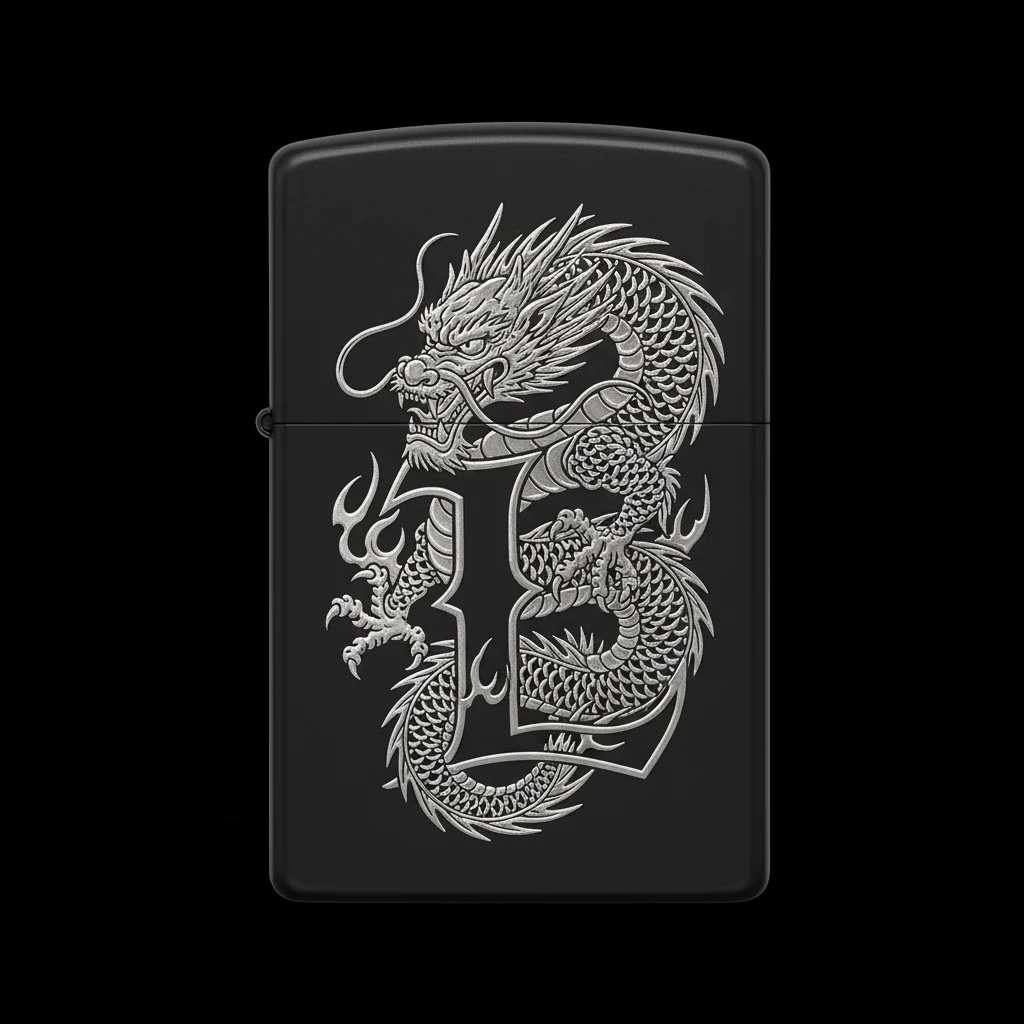 Zippo Ejderha Figürlü L Harfli Tasarım - V32