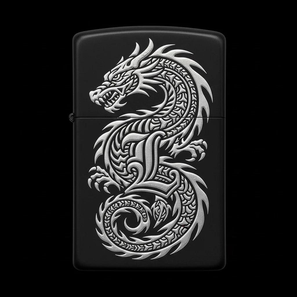 Zippo Ejderha Figürlü L Harfli Tasarım - V36