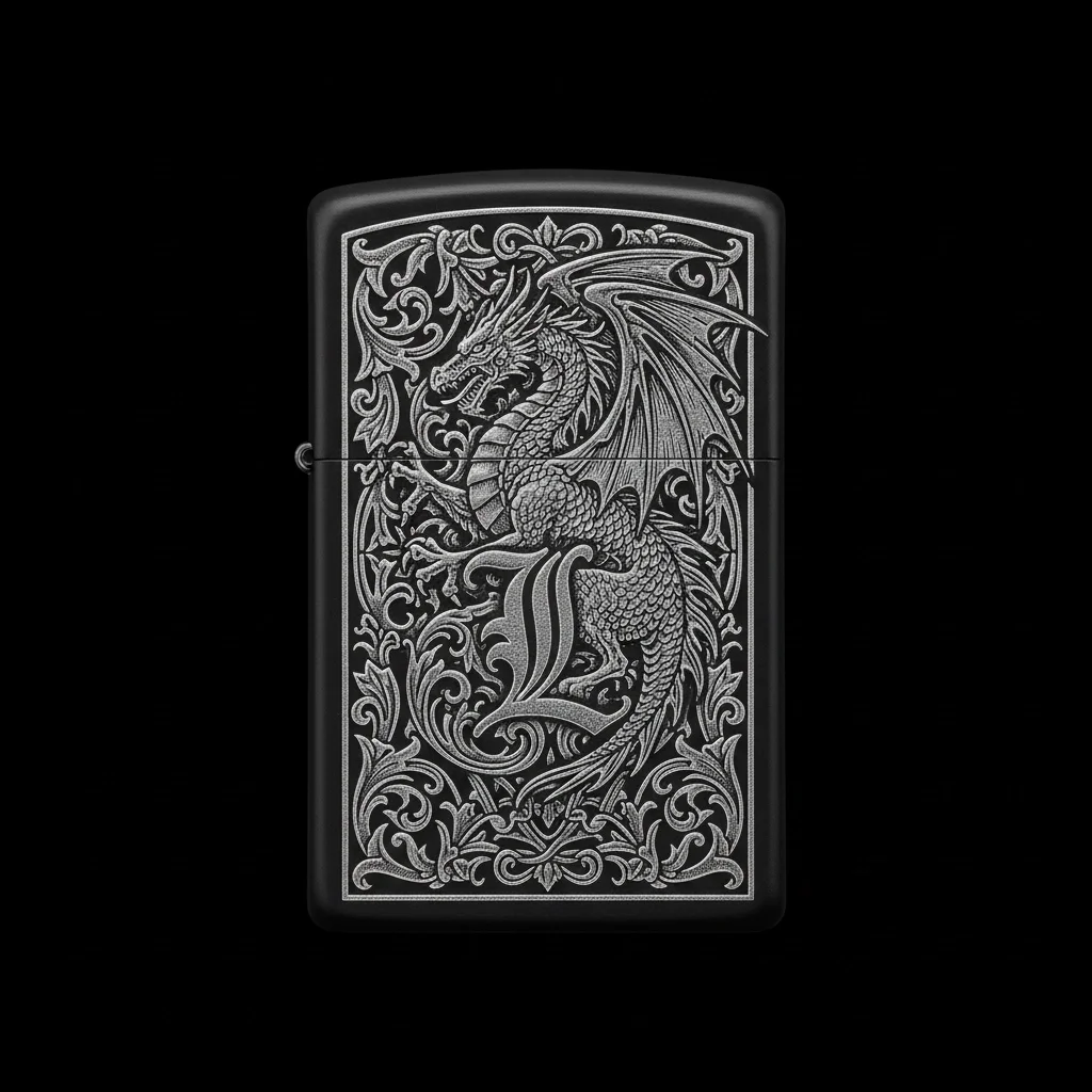 Zippo Ejderha Figürlü L Harfli Tasarım - V37