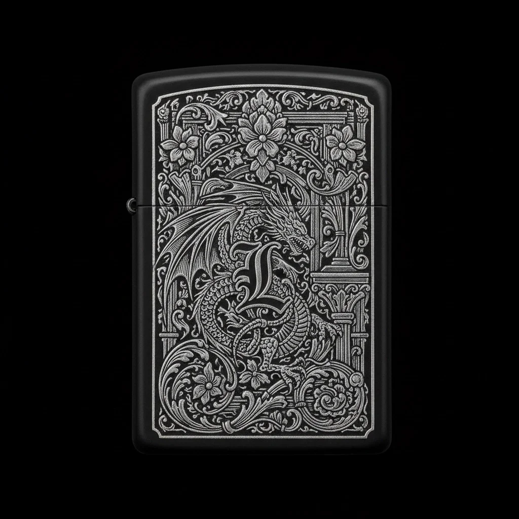 Zippo Ejderha Figürlü L Harfli Tasarım - V4