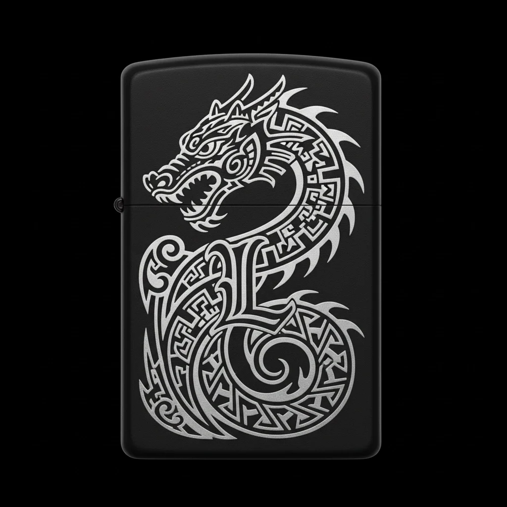 Zippo Ejderha Figürlü L Harfli Tasarım - V43