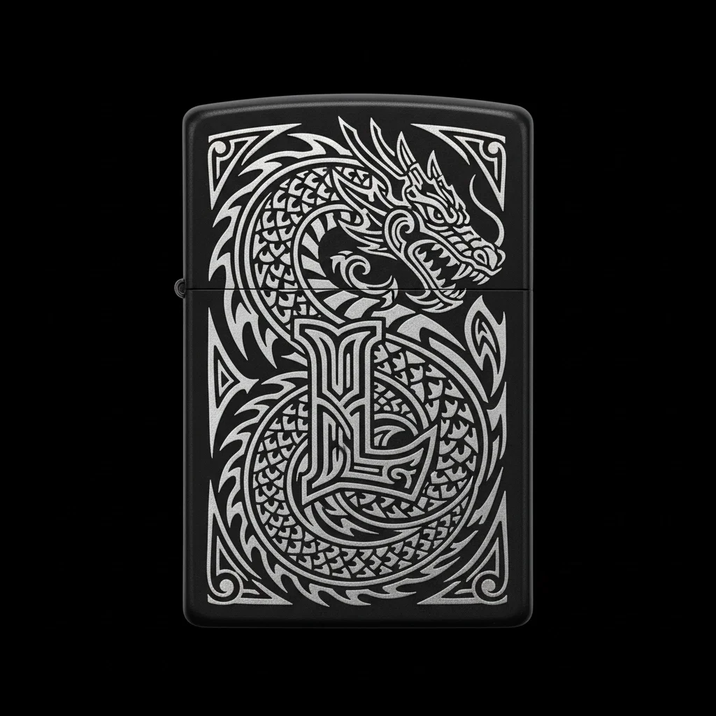 Zippo Ejderha Figürlü L Harfli Tasarım - V59