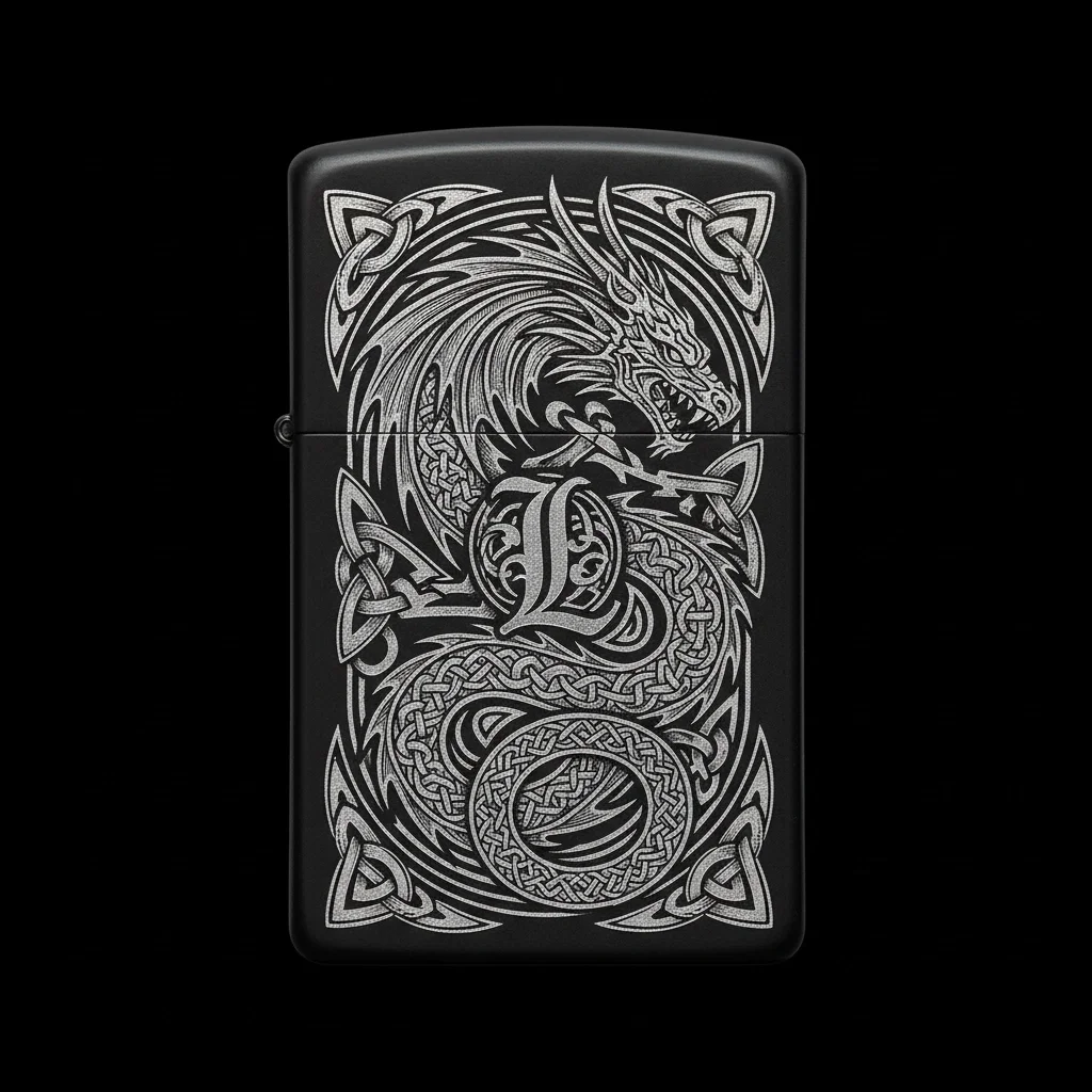 Zippo Ejderha Figürlü L Harfli Tasarım - V6