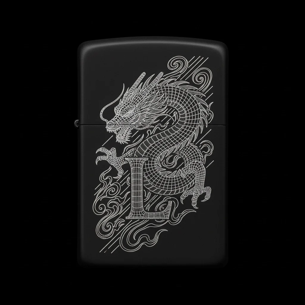 Zippo Ejderha Figürlü L Harfli Tasarım - V71