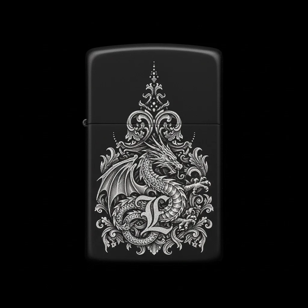 Zippo Ejderha Figürlü L Harfli Tasarım - V75