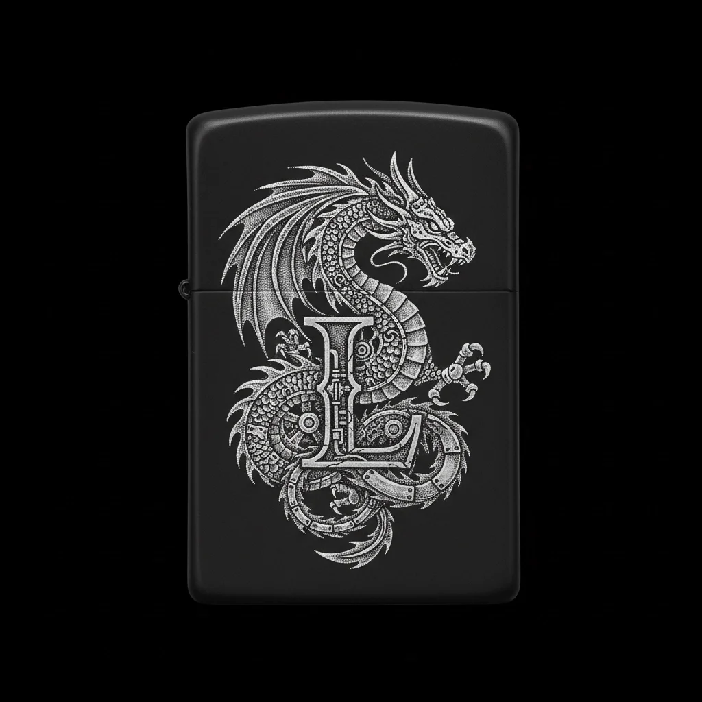 Zippo Ejderha Figürlü L Harfli Tasarım - V77