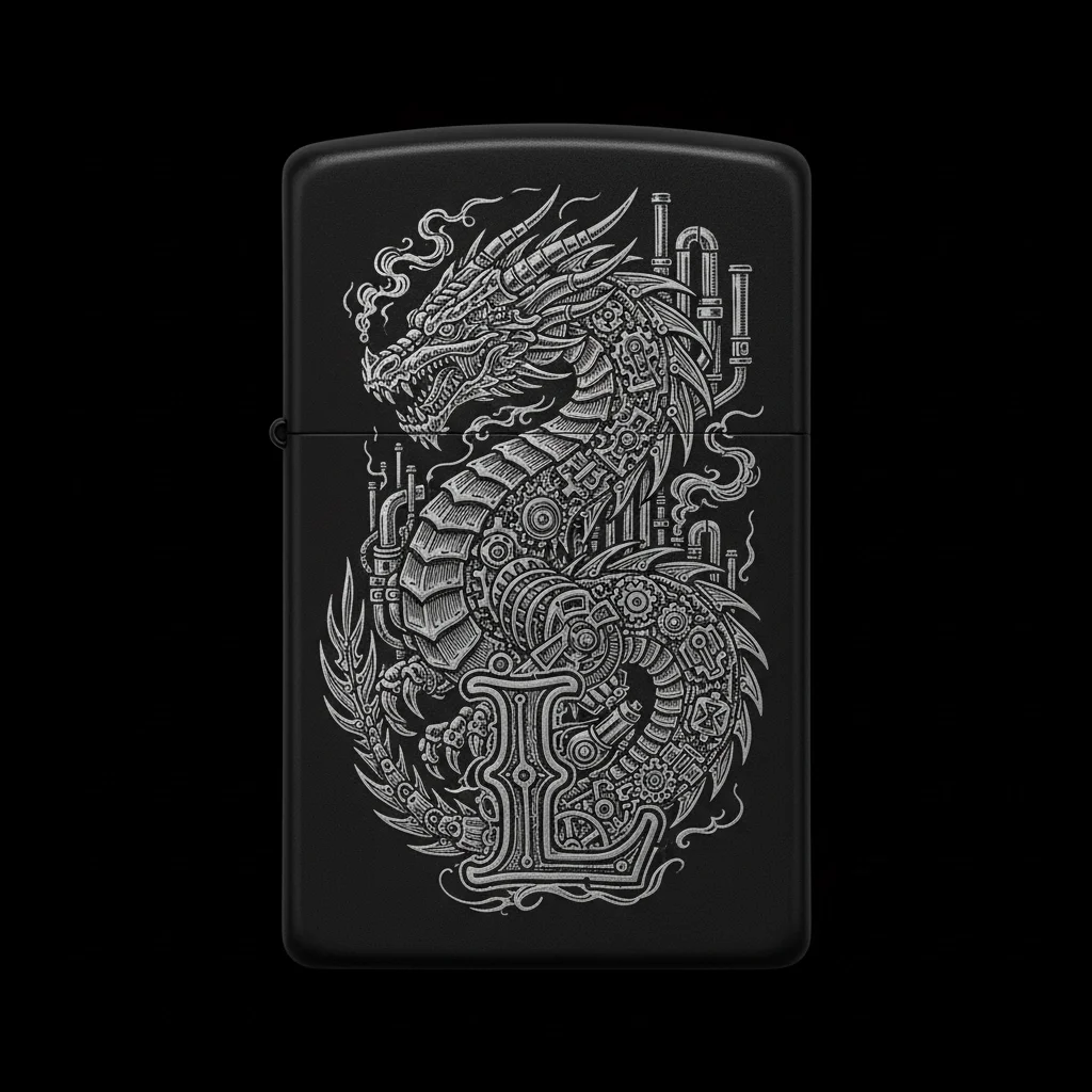 Zippo Ejderha Figürlü L Harfli Tasarım - V85