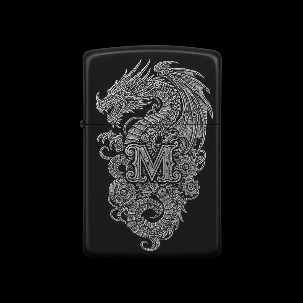 Zippo Ejderha Figürlü M Harfli Tasarım - V1