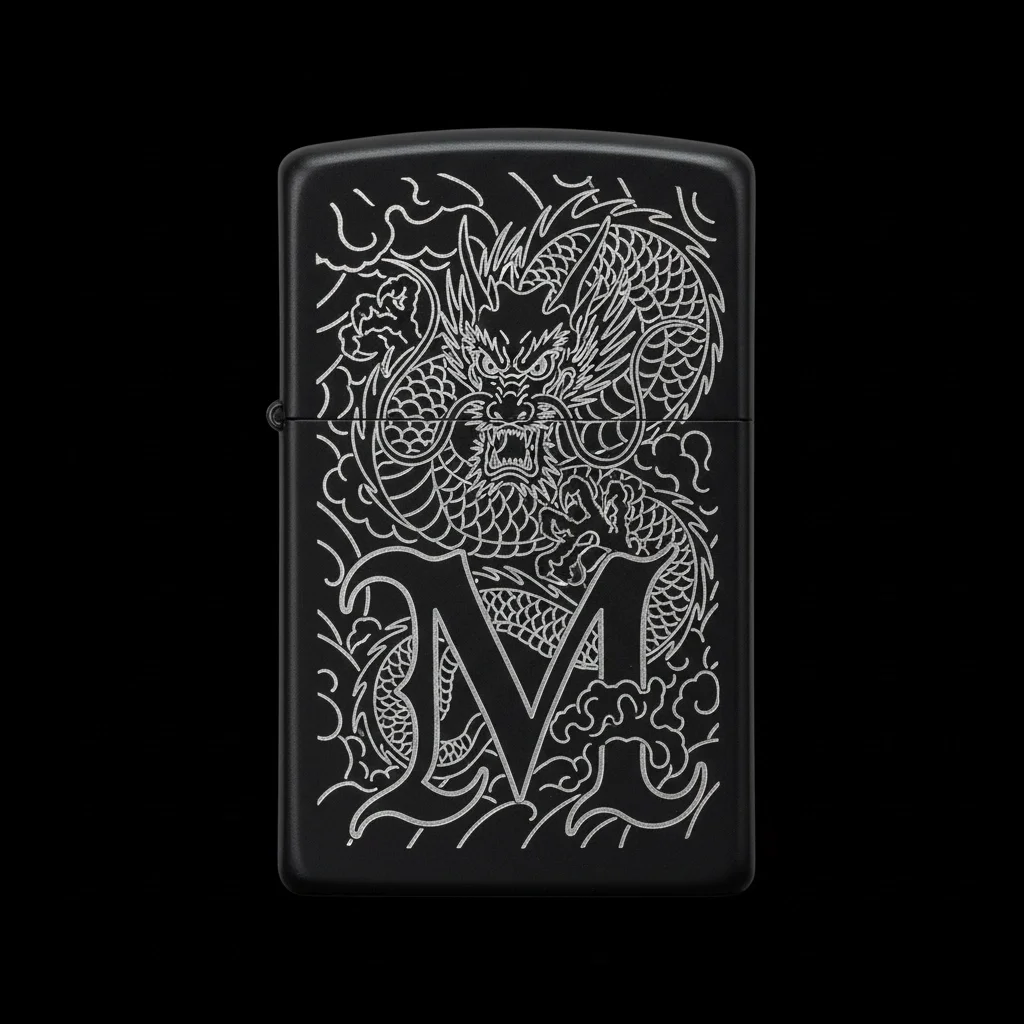 Zippo Ejderha Figürlü M Harfli Tasarım - V10