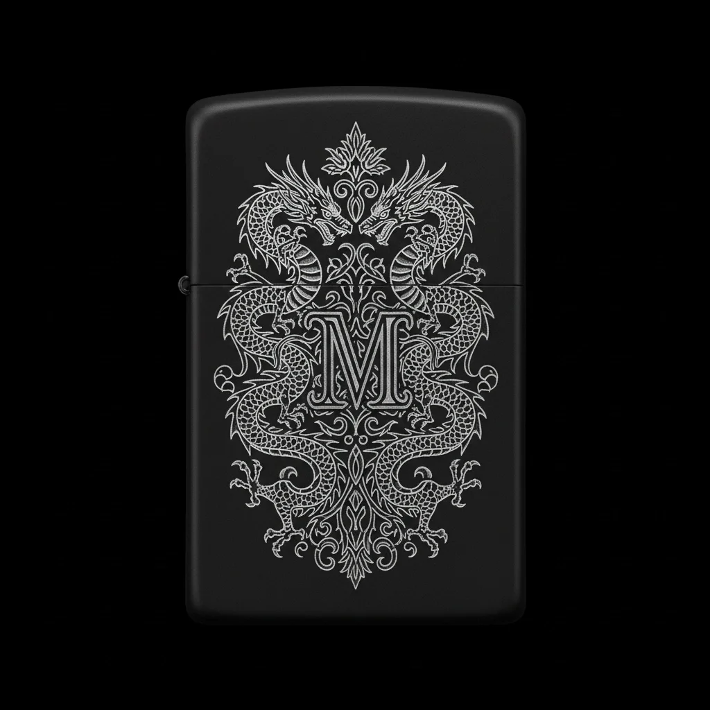 Zippo Ejderha Figürlü M Harfli Tasarım - V11