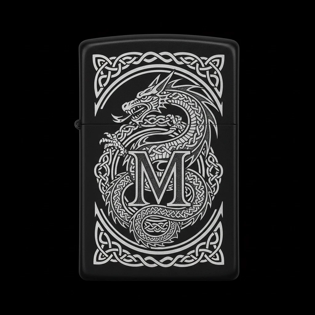 Zippo Ejderha Figürlü M Harfli Tasarım - V12