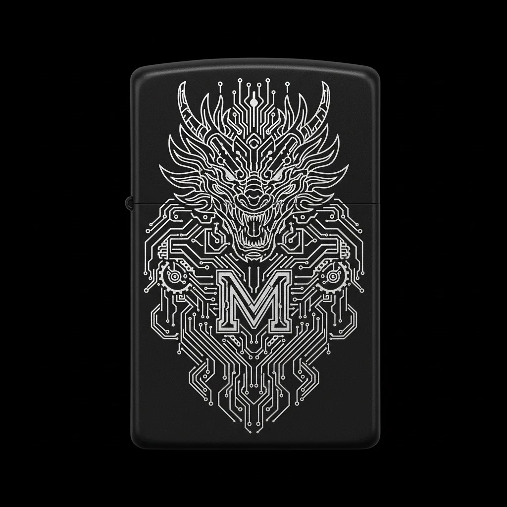 Zippo Ejderha Figürlü M Harfli Tasarım - V13