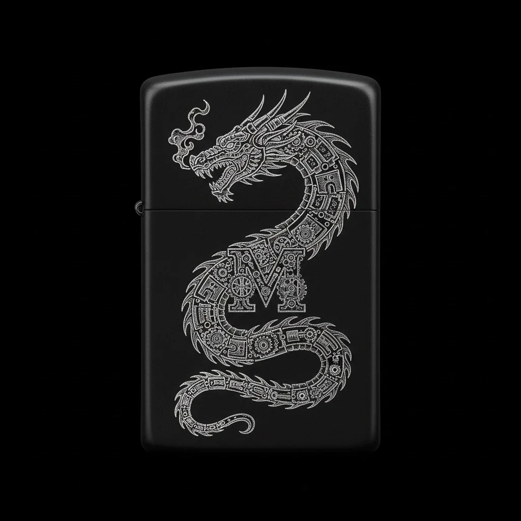 Zippo Ejderha Figürlü M Harfli Tasarım - V14