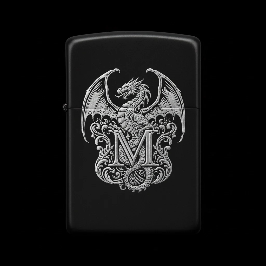 Zippo Ejderha Figürlü M Harfli Tasarım - V16