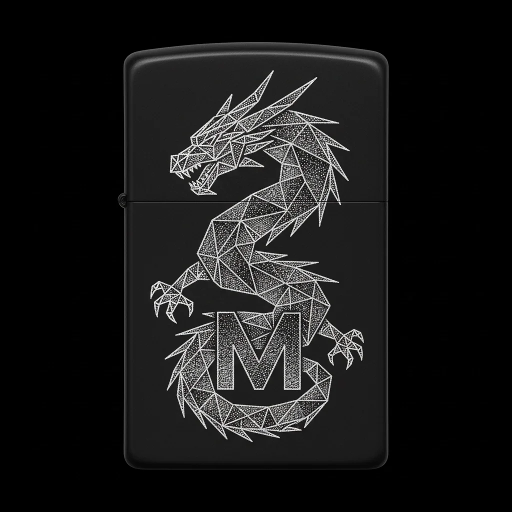Zippo Ejderha Figürlü M Harfli Tasarım - V18