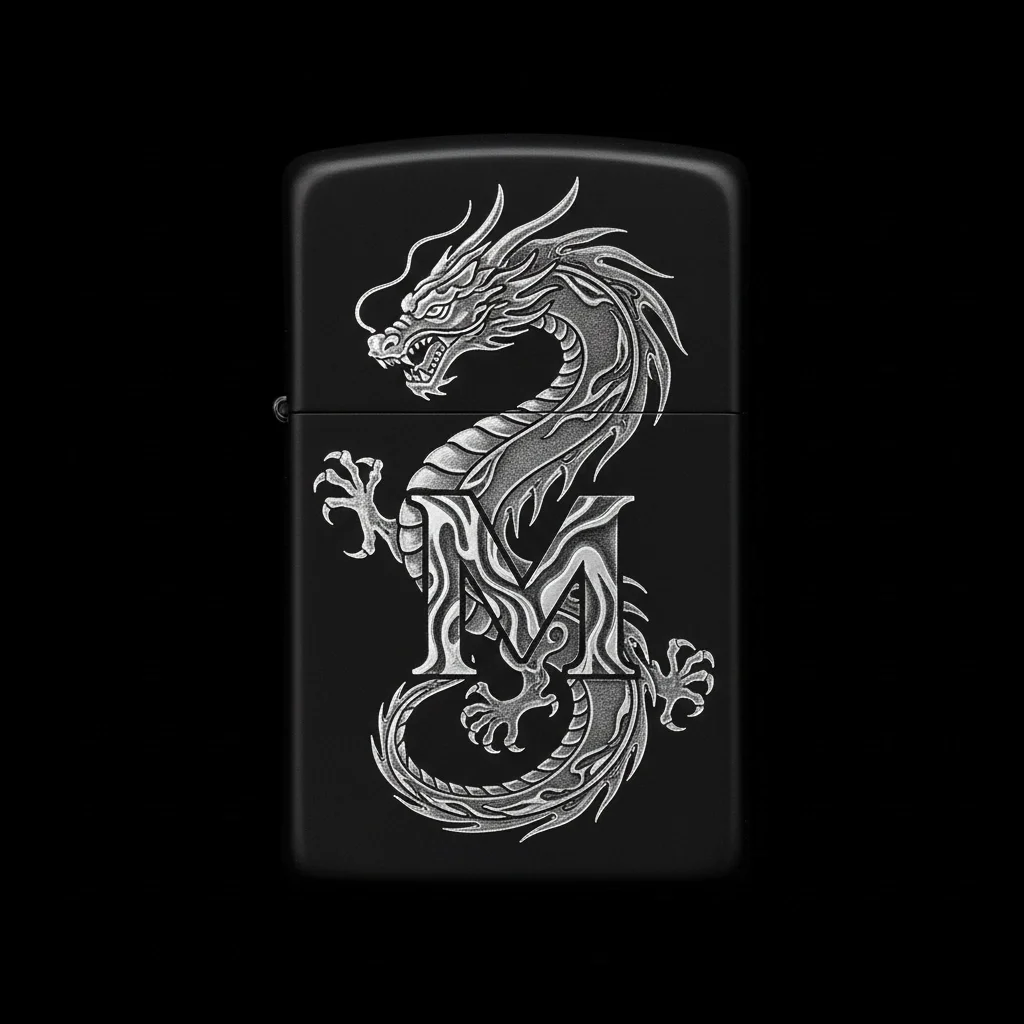 Zippo Ejderha Figürlü M Harfli Tasarım - V19