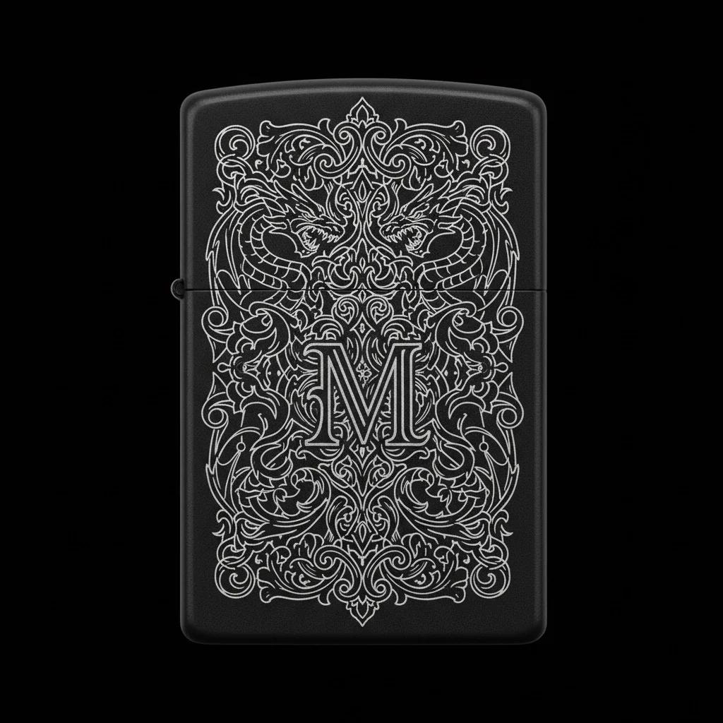 Zippo Ejderha Figürlü M Harfli Tasarım - V2