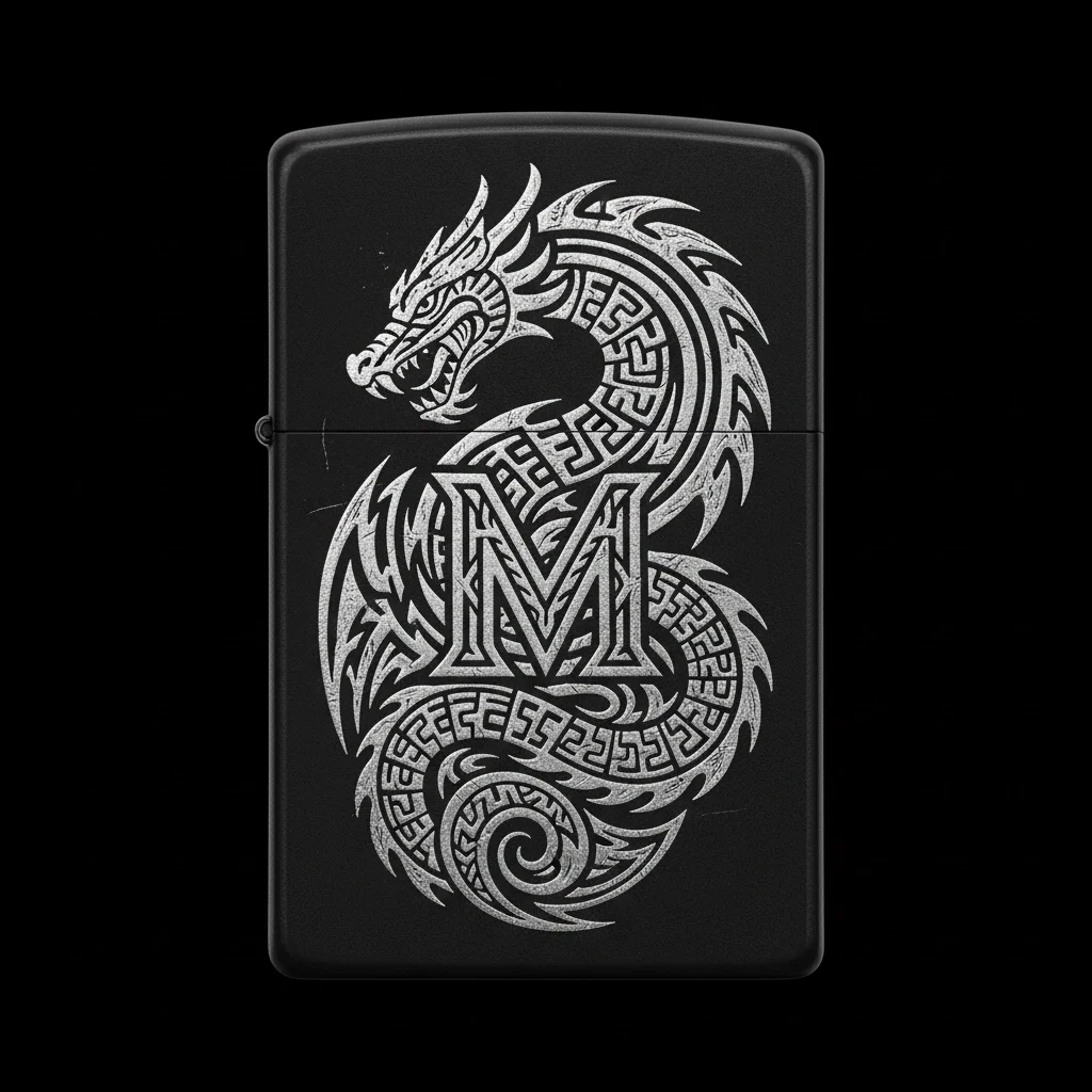 Zippo Ejderha Figürlü M Harfli Tasarım - V20