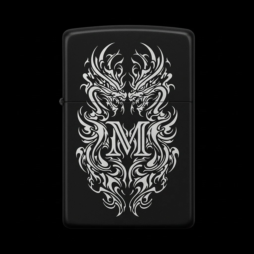 Zippo Ejderha Figürlü M Harfli Tasarım - V21