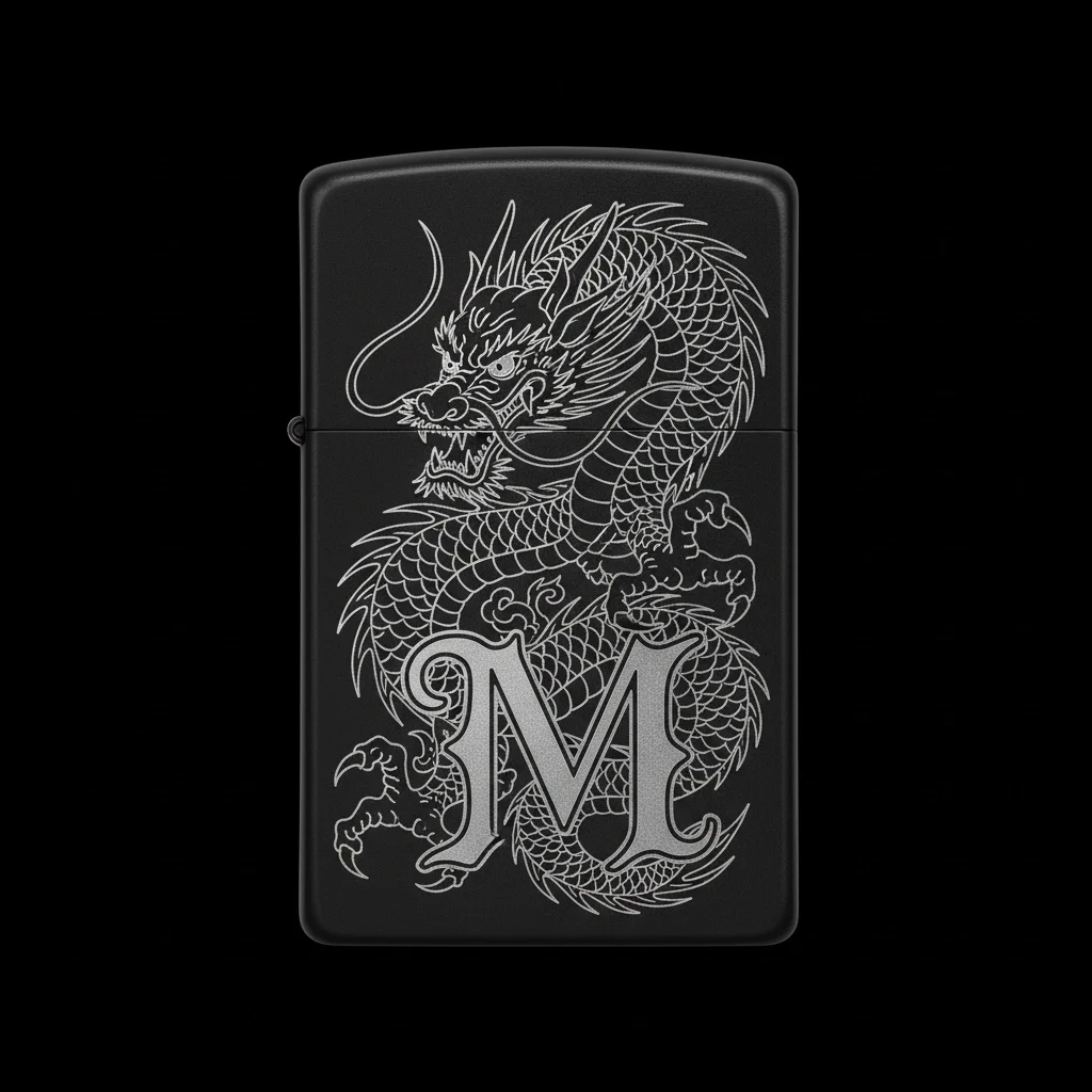 Zippo Ejderha Figürlü M Harfli Tasarım - V24
