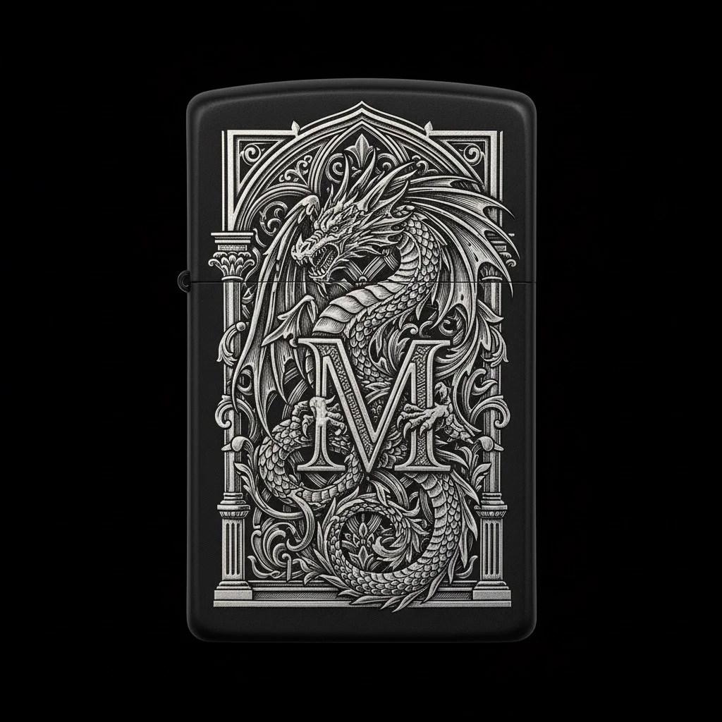 Zippo Ejderha Figürlü M Harfli Tasarım - V25
