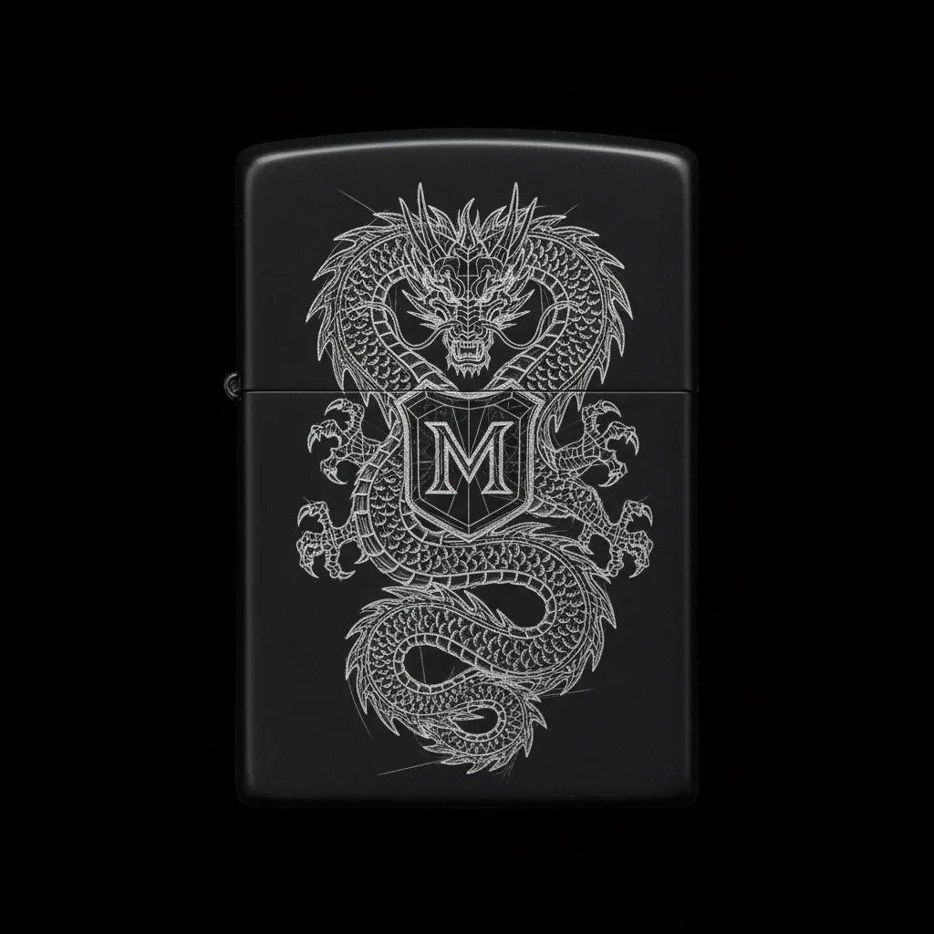 Zippo Ejderha Figürlü M Harfli Tasarım - V27