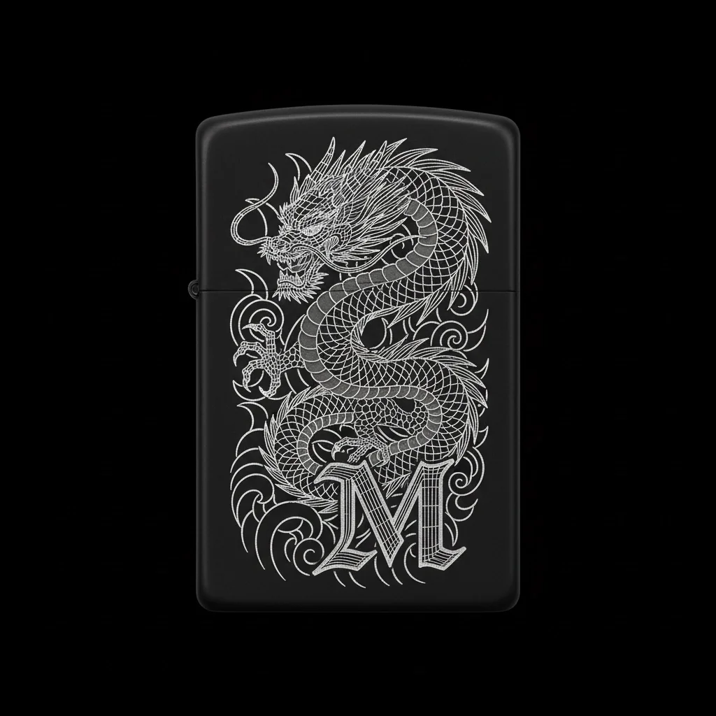 Zippo Ejderha Figürlü M Harfli Tasarım - V28