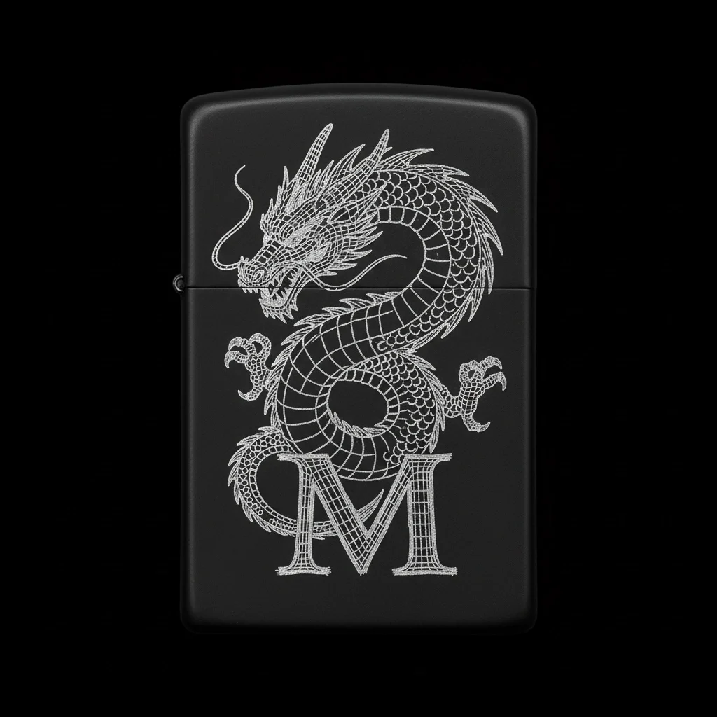 Zippo Ejderha Figürlü M Harfli Tasarım - V29