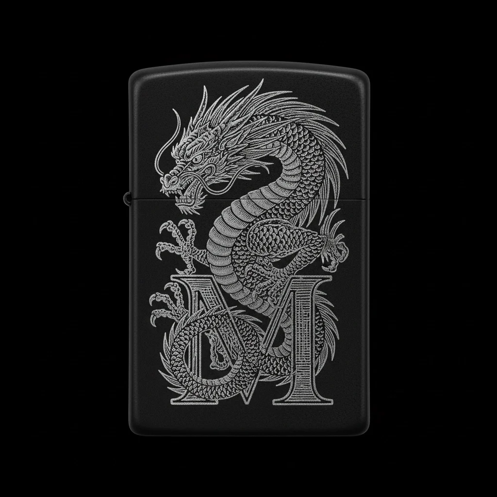 Zippo Ejderha Figürlü M Harfli Tasarım - V3
