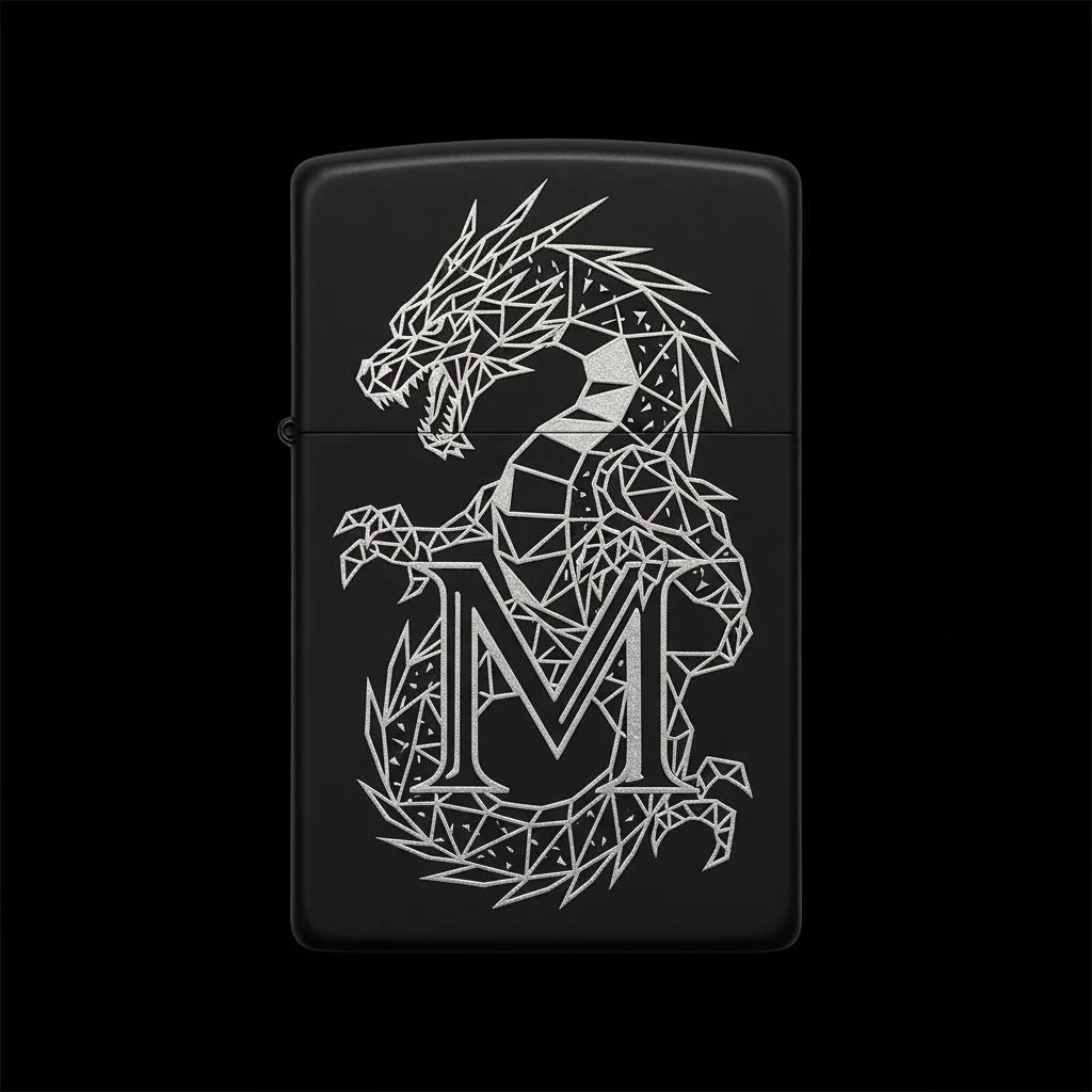 Zippo Ejderha Figürlü M Harfli Tasarım - V31