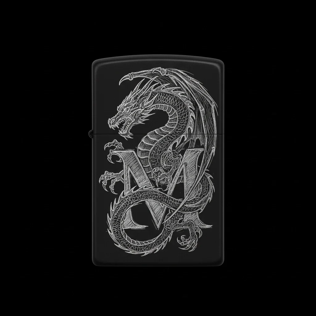 Zippo Ejderha Figürlü M Harfli Tasarım - V32