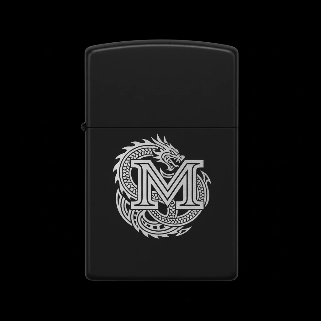 Zippo Ejderha Figürlü M Harfli Tasarım - V33
