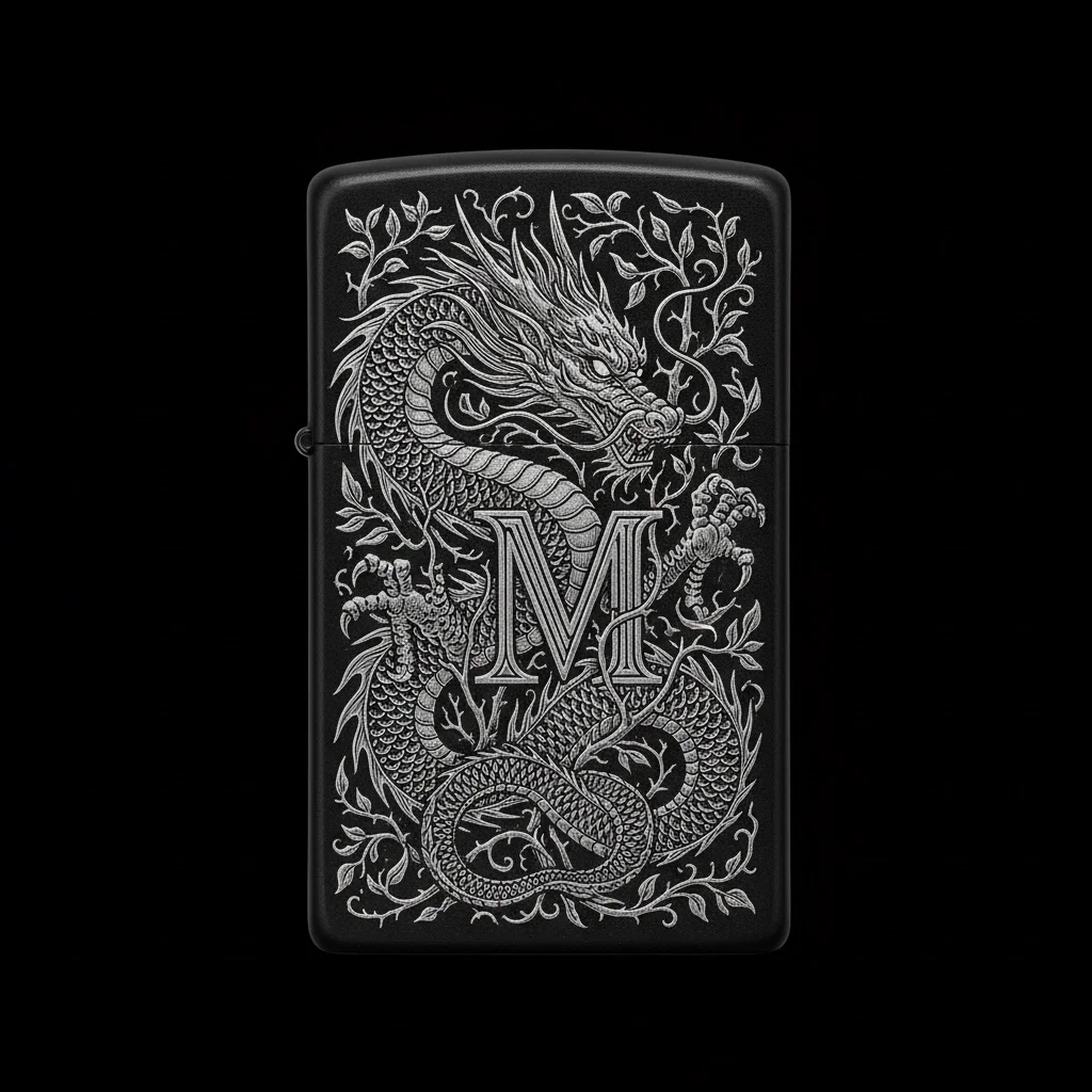 Zippo Ejderha Figürlü M Harfli Tasarım - V34