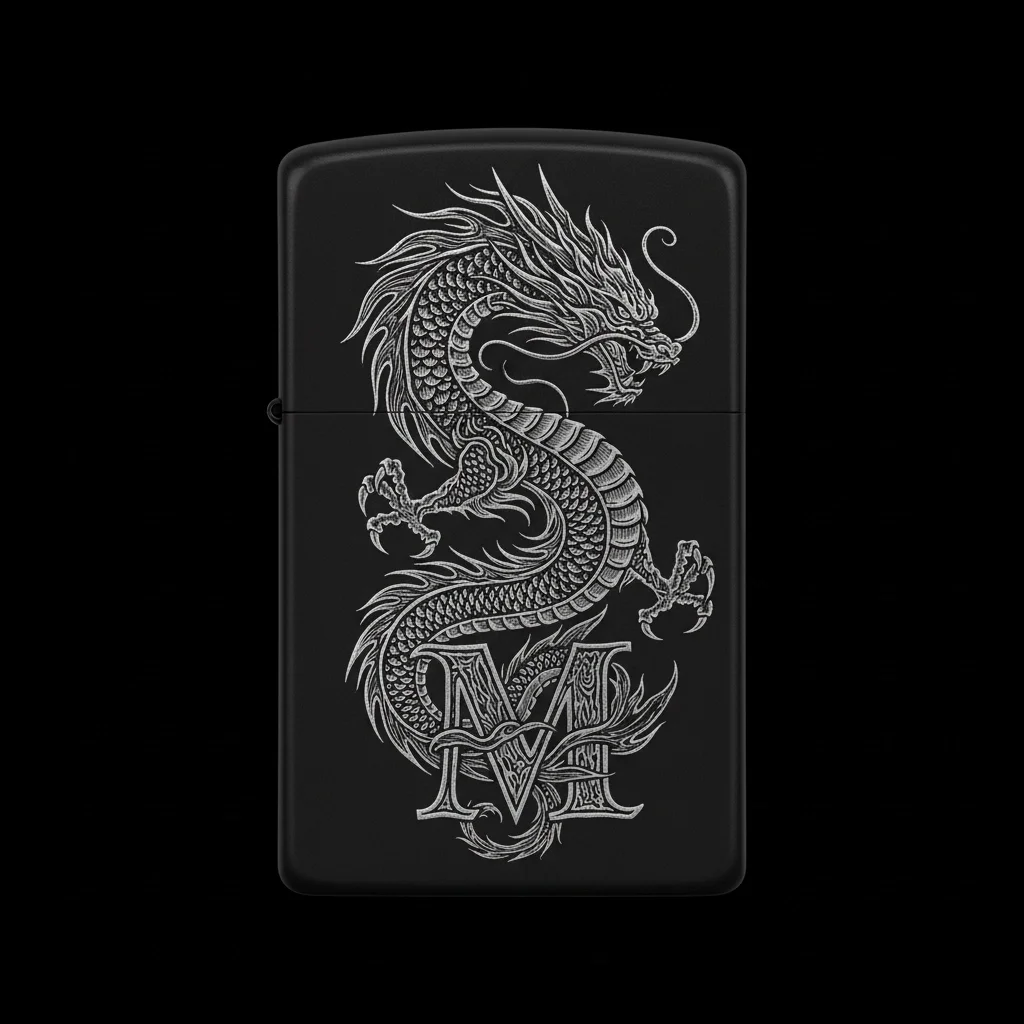 Zippo Ejderha Figürlü M Harfli Tasarım - V35