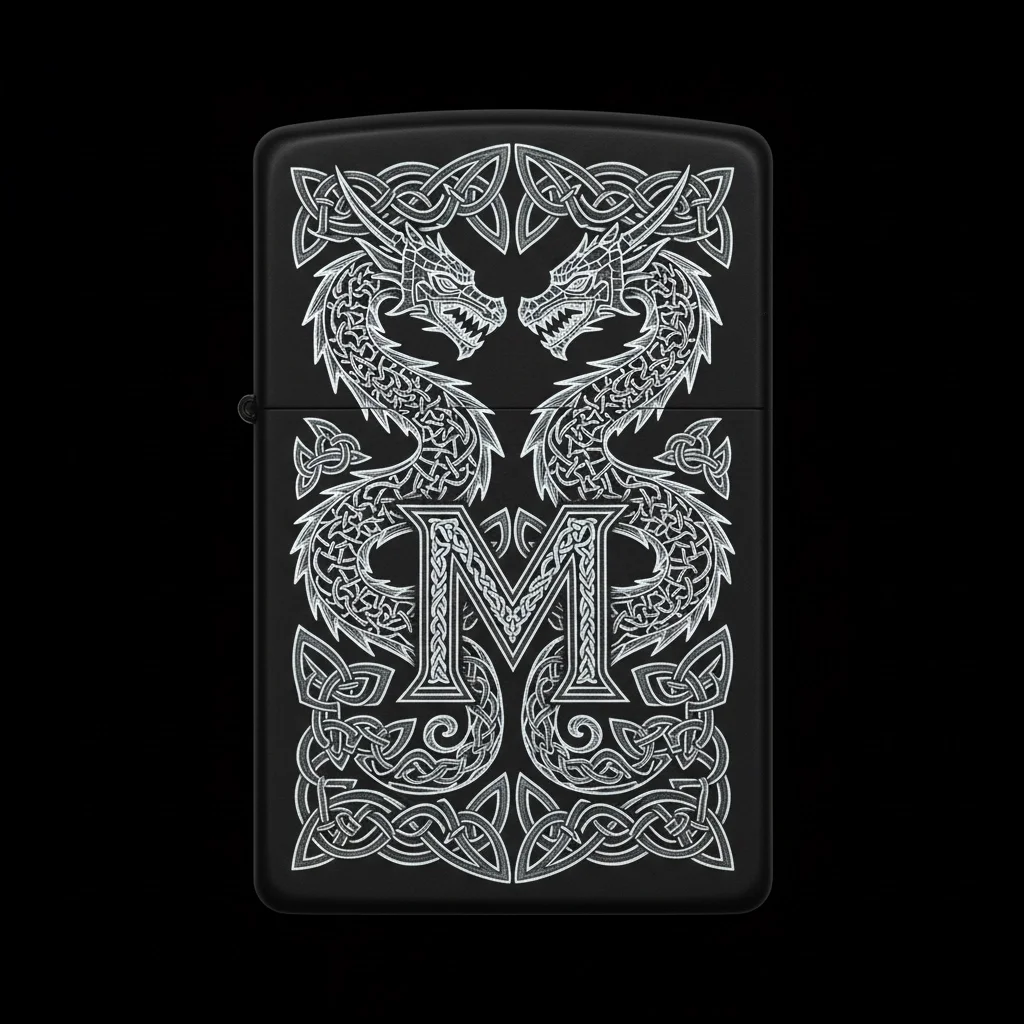 Zippo Ejderha Figürlü M Harfli Tasarım - V36