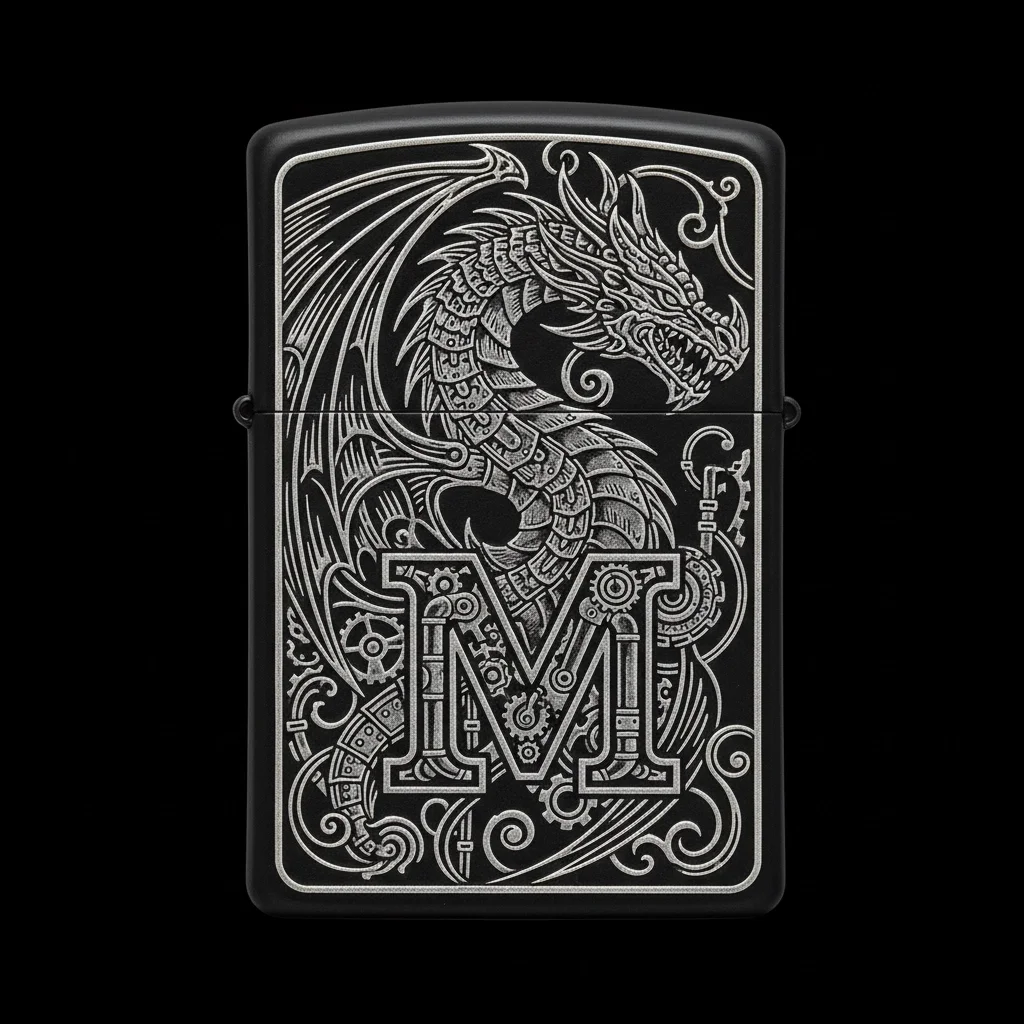 Zippo Ejderha Figürlü M Harfli Tasarım - V37