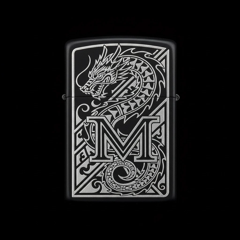 Zippo Ejderha Figürlü M Harfli Tasarım - V38