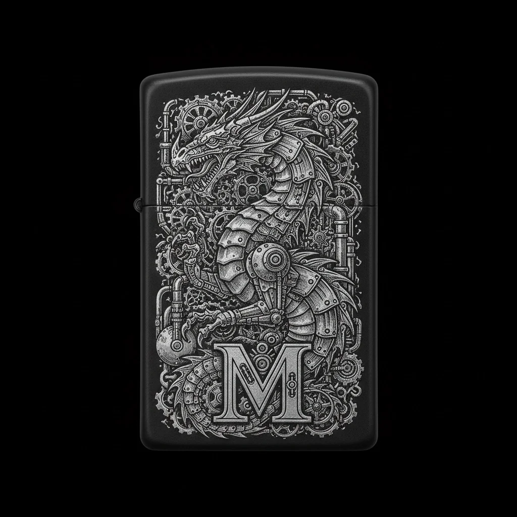 Zippo Ejderha Figürlü M Harfli Tasarım - V4