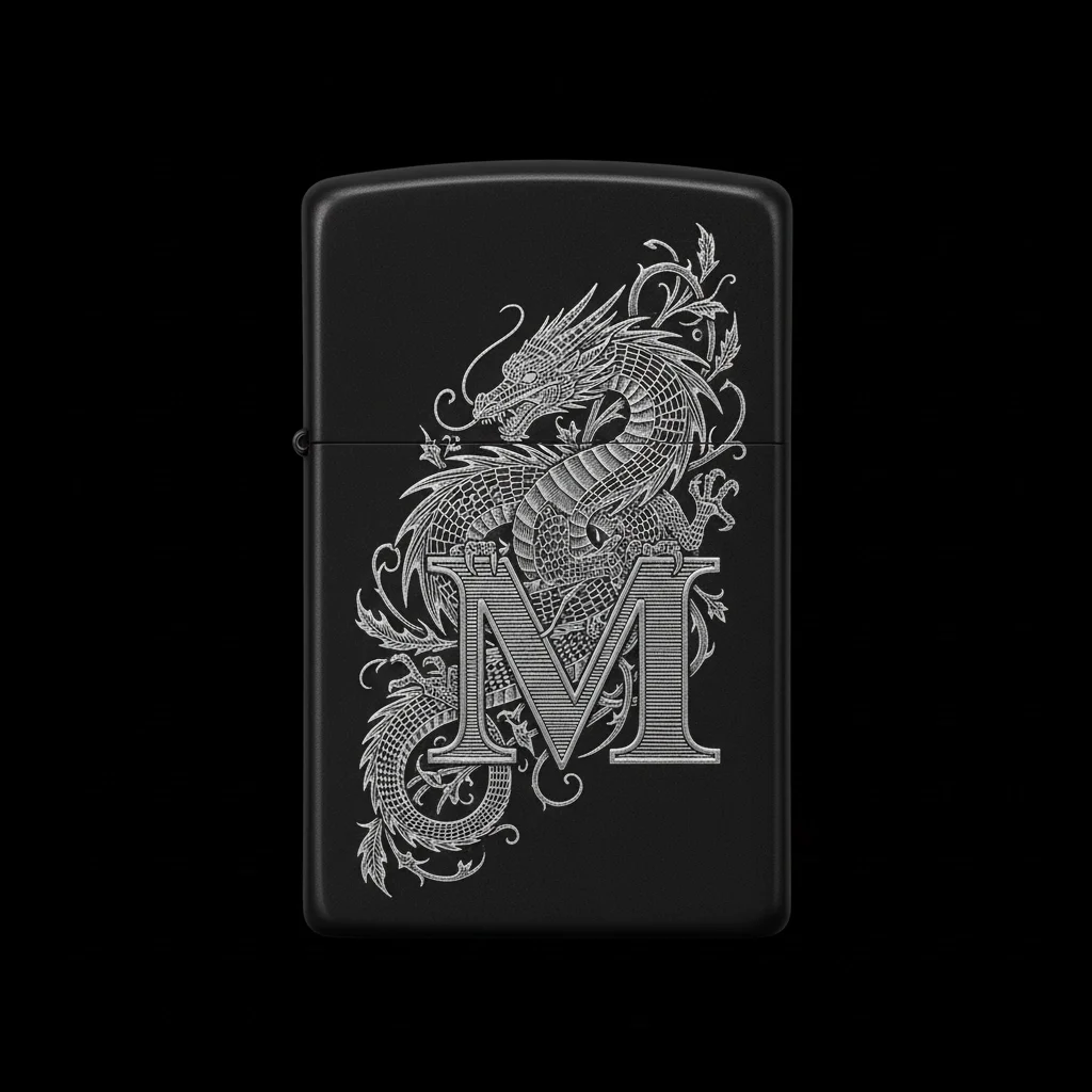 Zippo Ejderha Figürlü M Harfli Tasarım - V41