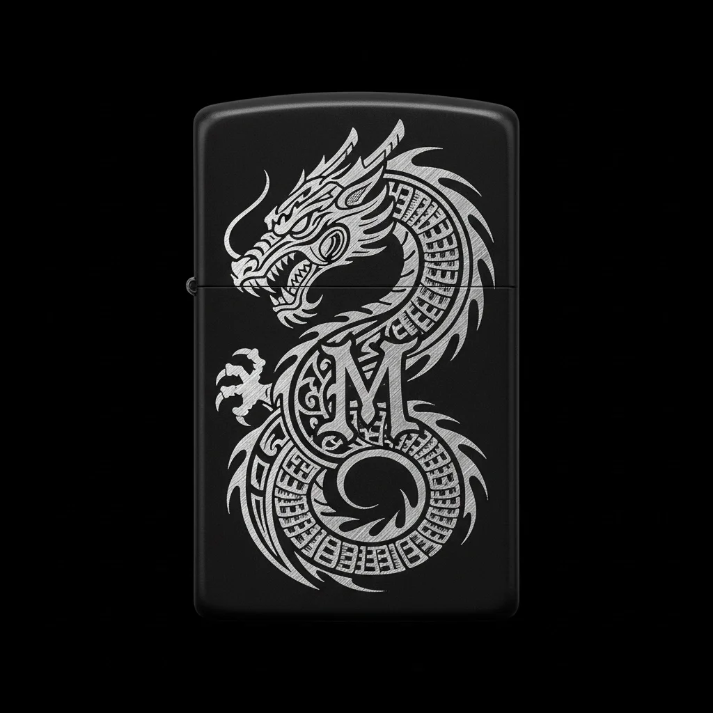 Zippo Ejderha Figürlü M Harfli Tasarım - V42