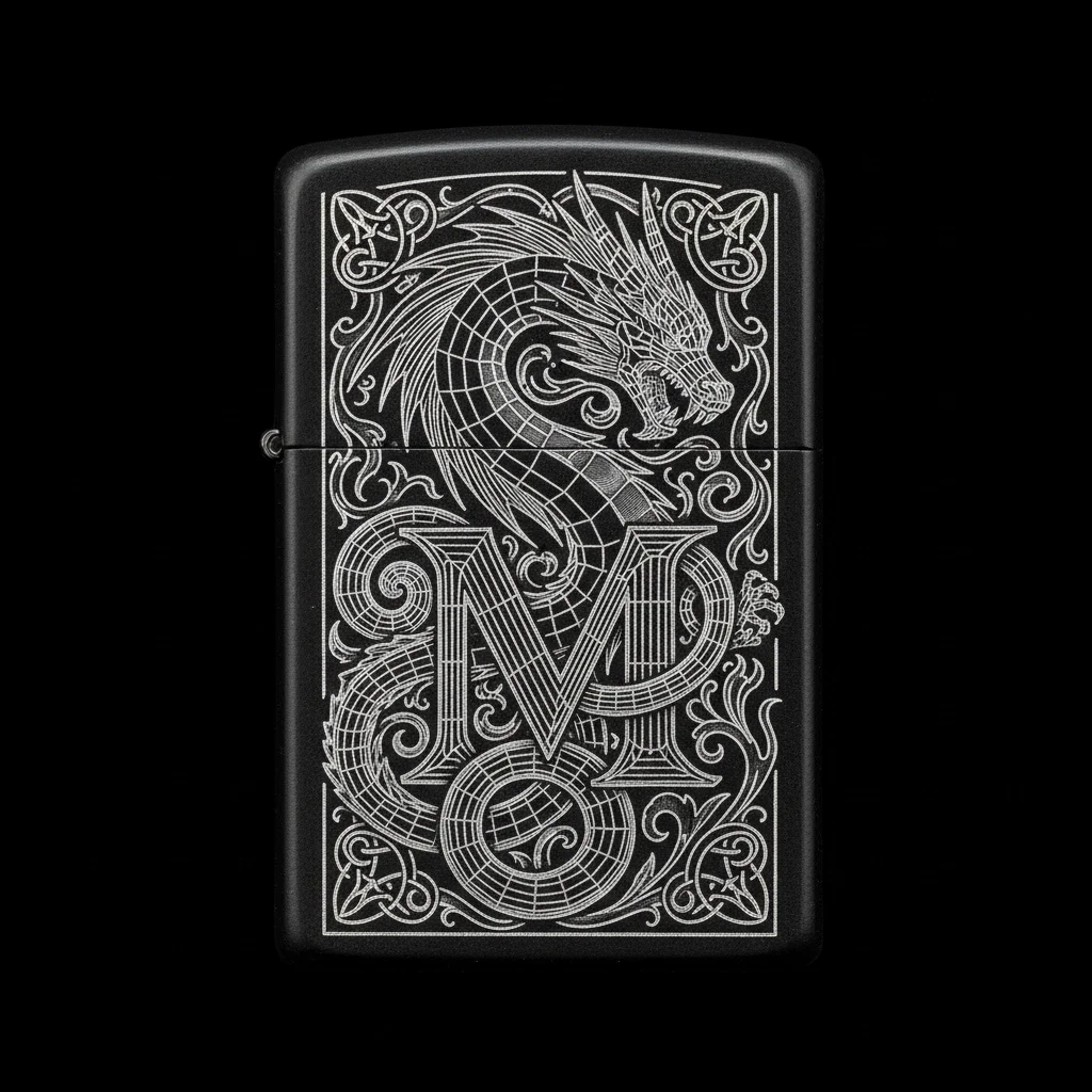 Zippo Ejderha Figürlü M Harfli Tasarım - V44
