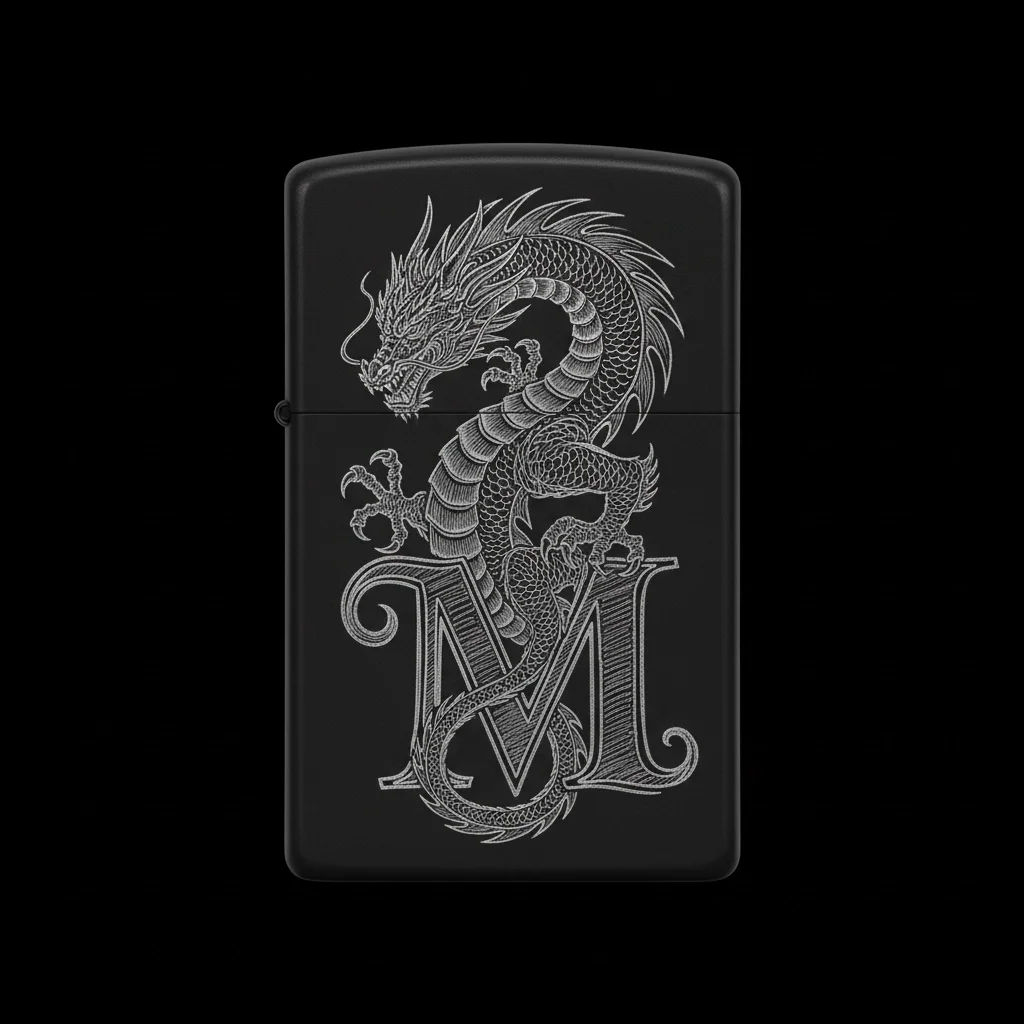 Zippo Ejderha Figürlü M Harfli Tasarım - V45