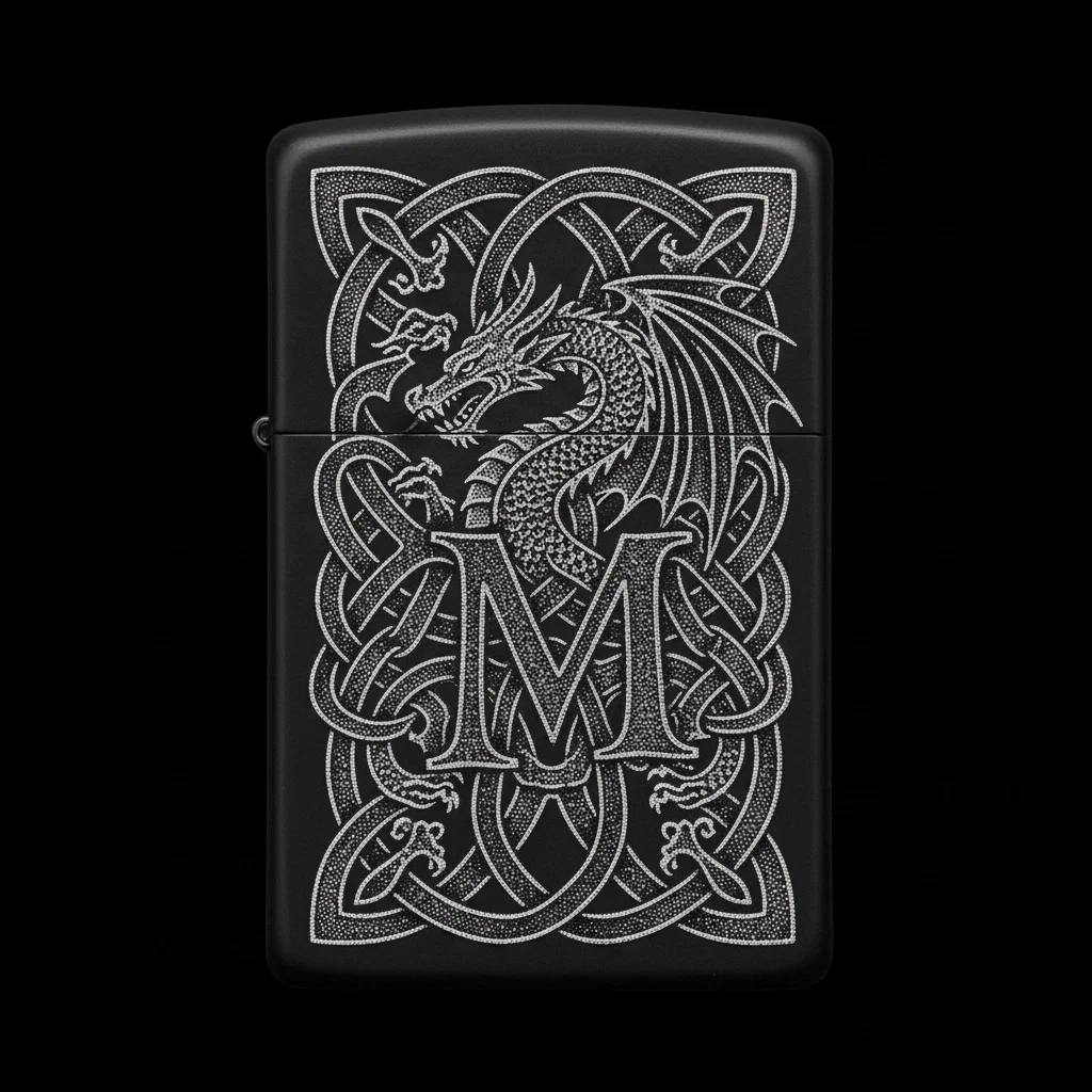 Zippo Ejderha Figürlü M Harfli Tasarım - V46