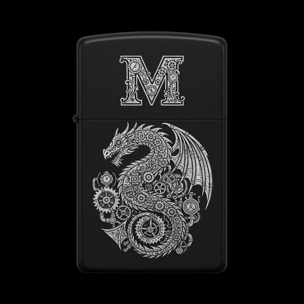Zippo Ejderha Figürlü M Harfli Tasarım - V47